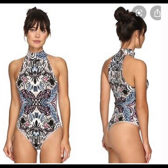 Free People Tucker sleeveless, mock neck, print Bodysuit Top - Picture 2 of 16